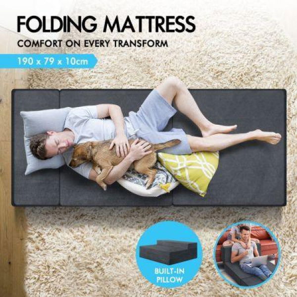 STARRY EUCALYPT Folding Mattress Foldable Sofa Lounge Foam Chair Grey Single