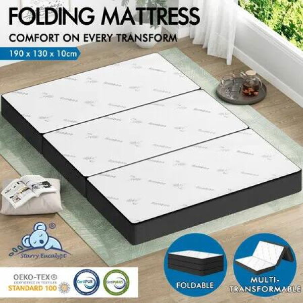 STARRY EUCALYPT Folding Mattress Mesh Bamboo Fabric Foldable Lounge Double