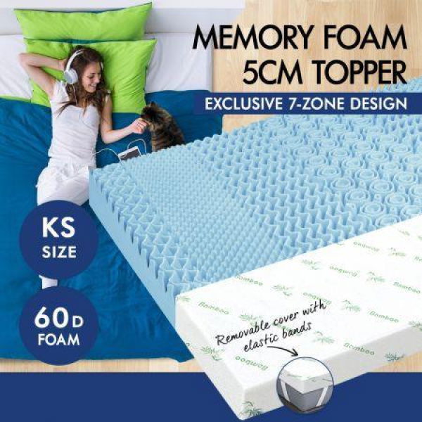 Starry Eucalypt KING SINGLE Memory Foam Mattress Topper 7 Zone 5cm COOL GEL