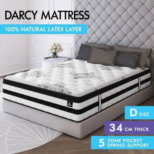 STARRY EUCALYPT Mattress Pocket Spring Double Size Latex Euro Top 34cm 5 zone