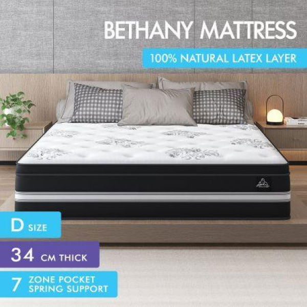 STARRY EUCALYPT Mattress Pocket Spring Double Size Latex Euro Top 34cm Bethany