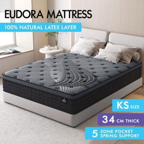 STARRY EUCALYPT Mattress Pocket Spring King Single Latex Euro Top 34cm 5 zone