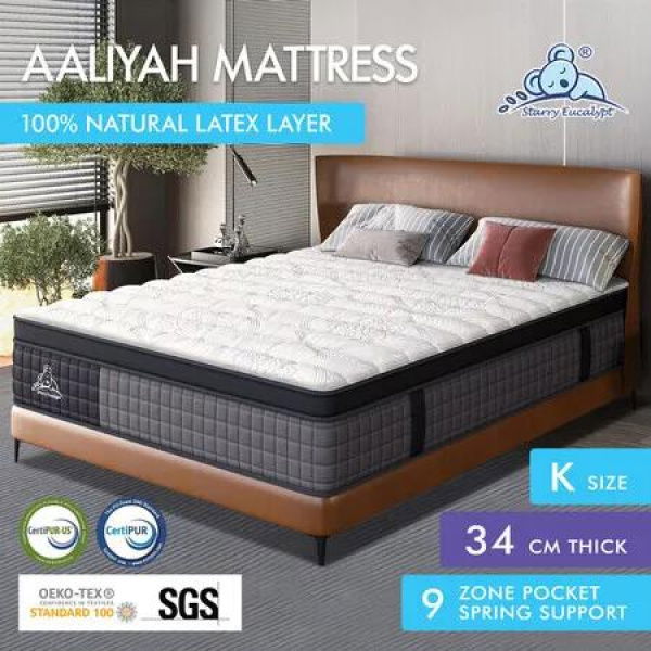 STARRY EUCALYPT Mattress Pocket Spring King Size Latex Euro Top 34cm 9 zone