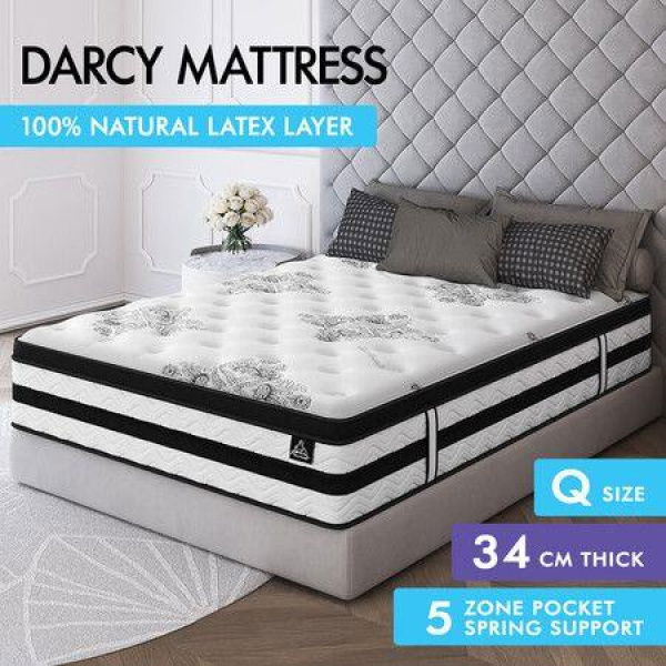 STARRY EUCALYPT Mattress Pocket Spring Queen Size Latex Euro Top 34cm 5 zone