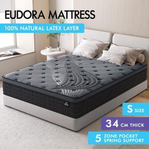 STARRY EUCALYPT Mattress Pocket Spring Single Size Latex Euro Top 34cm 5 zone