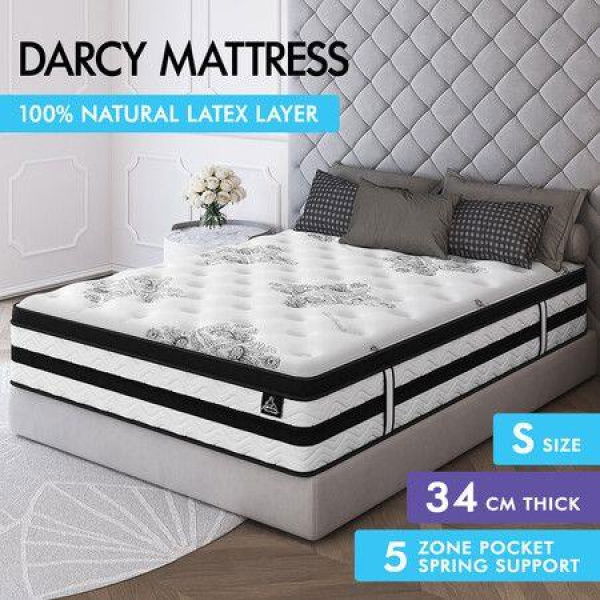 STARRY EUCALYPT Mattress Pocket Spring Single Size Latex Euro Top 34cm 5 zone