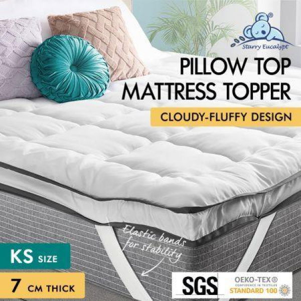 STARRY EUCALYPT Mattress Topper Pillowtop Luxury Bedding Mat Pad Cover King Single 7cm