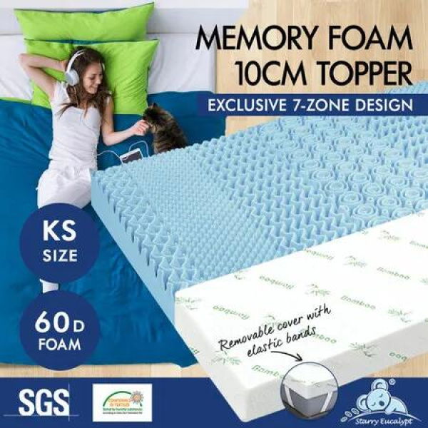 STARRY EUCALYPT Memory Foam Mattress Topper 7-Zone Cool Gel Bamboo 10cm KS