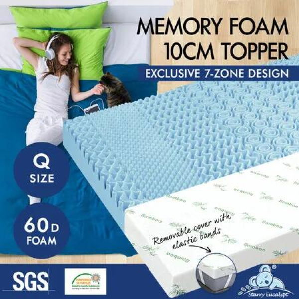 STARRY EUCALYPT Memory Foam Mattress Topper 7-Zone Cool Gel Bamboo 10cm Queen