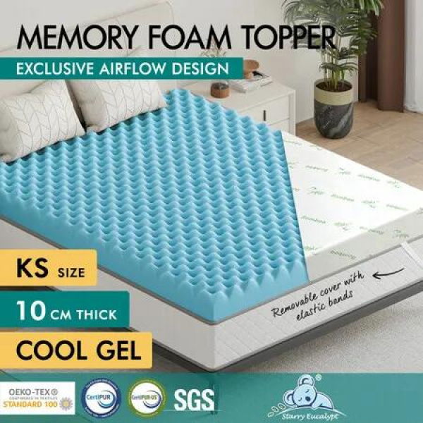 STARRY EUCALYPT Memory Foam Mattress Topper Airflow Cool Gel Bamboo 10cm KS