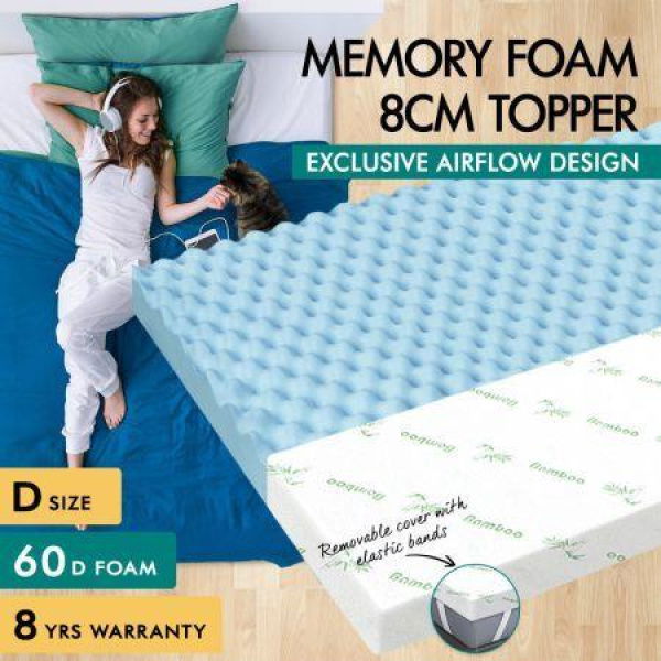 STARRY EUCALYPT Memory Foam Mattress Topper Airflow Cool Gel Bamboo Cover 8cm Double