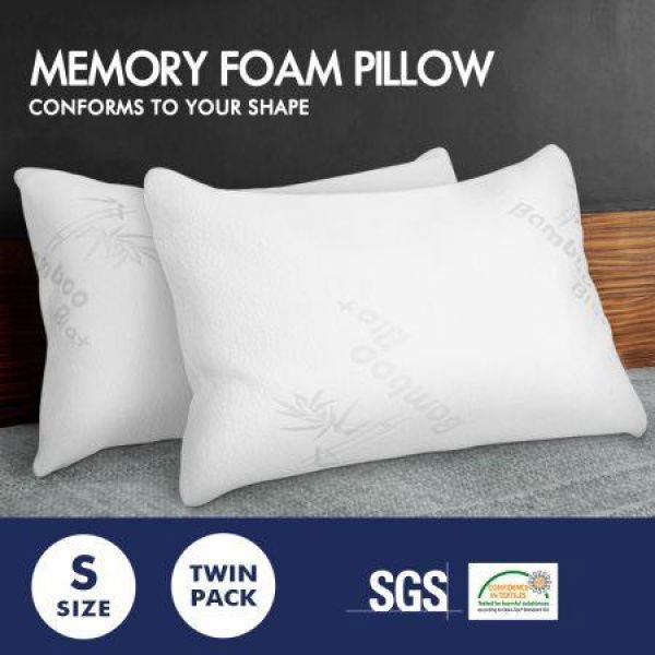 STARRY EUCALYPT Memory Foam Pillow Twin Pack Pillows Bamboo Fabric Cool Gel 70x40cm