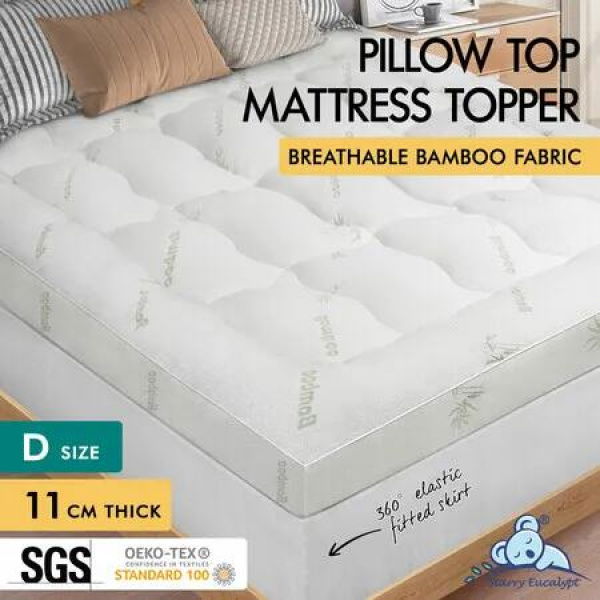 STARRY EUCALYPT Pillowtop Mattress Topper Bamboo Fibre Underlay Pad 11cm Double