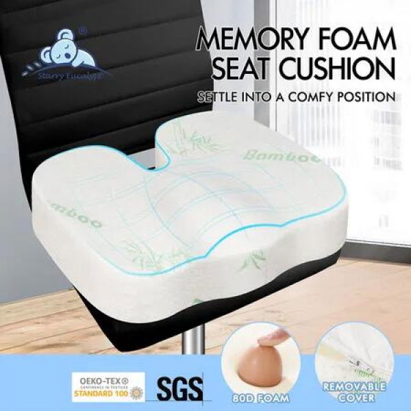 STARRY EUCALYPT Seat Cushion Memory Foam Pillow Pad Car Office Back Pain Relief Bamboo White