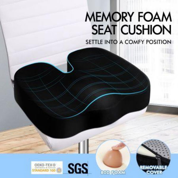 STARRY EUCALYPT Seat Cushion Memory Foam Pillow Pad Car Office Back Pain Relief Black