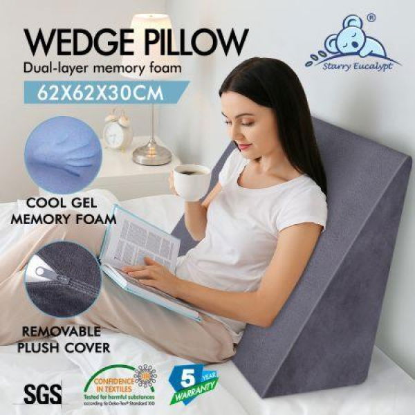 STARRY EUCALYPT Wedge Pillow Memory Foam Cool Gel Plush Cover Back Support Cushion