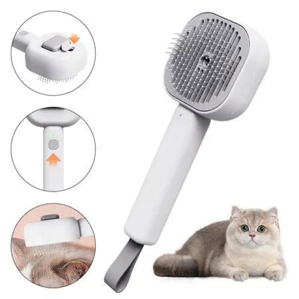 Steam Brush for Cats,3 in 1 Steamy Pet Mist Massage Brush for Shedding for Indoor Dogs and Cats,Pet Grooming Removal Comb,Grey