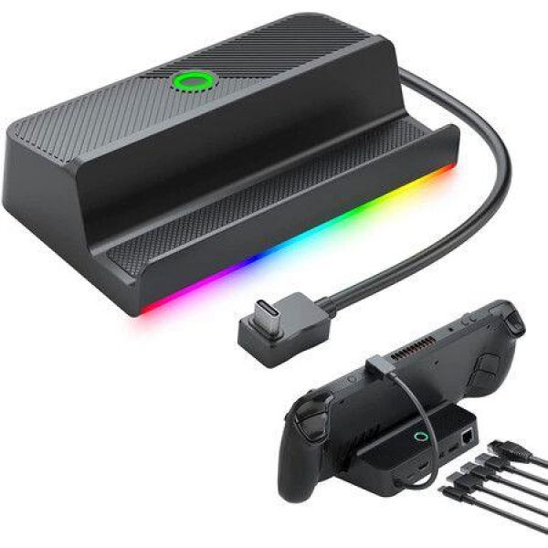 Steam Dock With LED Light 5-in-1 Steam Dock With Gigabit Ethernet HD 2.0 2 USB-A 100W Full-Speed Charging Port Docking Station For Steam Deck Accessories.