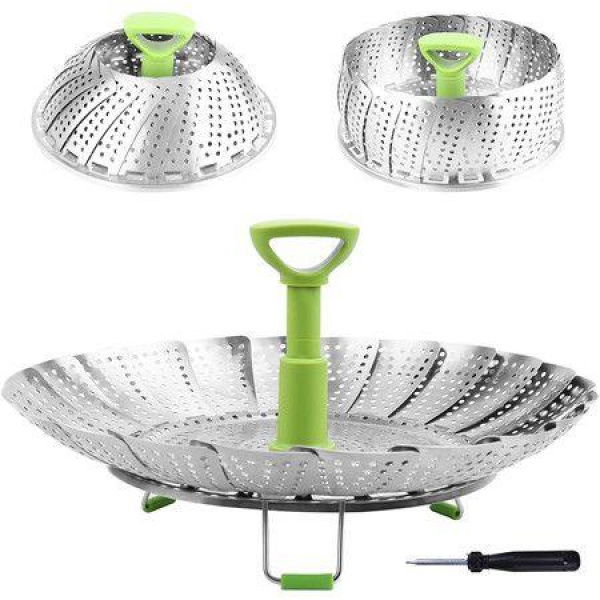 Steamer Basket Stainless Steel Vegetable Steamer Basket Folding Steamer Fits Various Size Pots (5.1 To 9 Inches)