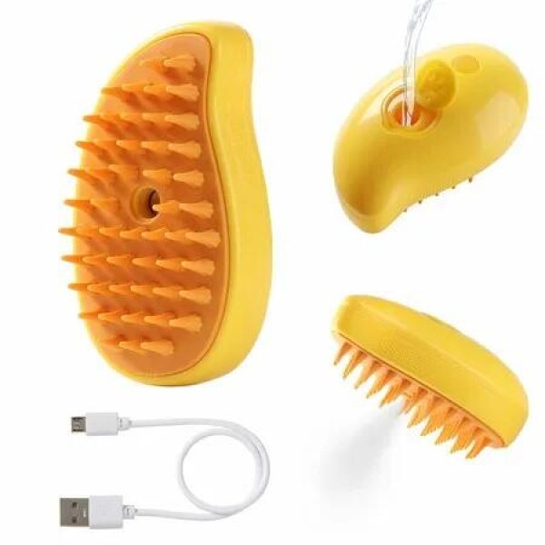Steamy Cat Brush, 3 In1 Spray Cat Brush,Self Cleaning Cat Steamy Brush for Massage Removing Tangled and Loosse Hair (Yellow)