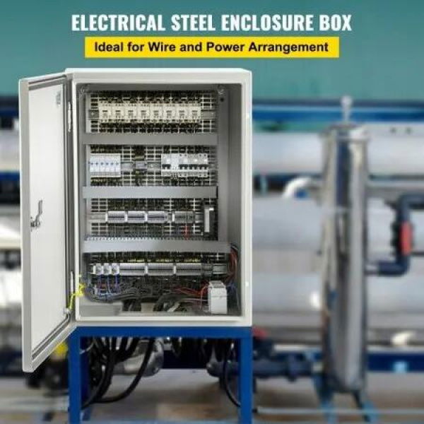 Steel Electrical Box 16''x12''x8'' Electrical Enclosure Box Carbon Steel Hinged Junction Box IP65 Weatherproof Metal Box Wall-Mounted Enclosure