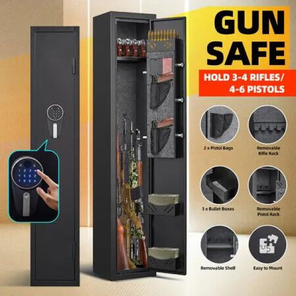 Steel Gun Safe Box Case 4 Rifles Cabinet 6 Pistols Holder Firearm Locker with LED Home Storage Security Lockbox Heavy Duty Organizer Digital Keypad