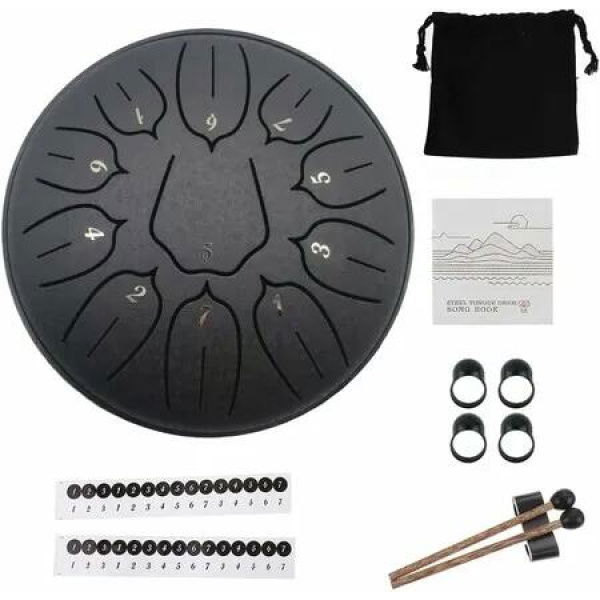 Steel Tongue Drum Percussion, 6 Inch 11 Notes Musical Instruments, Music Gifts for Family Friends (Black)