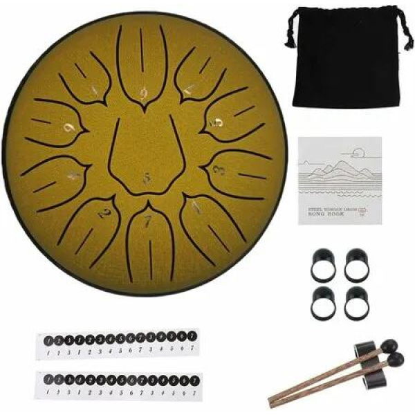 Steel Tongue Drum Percussion, 6 Inch 11 Notes Musical Instruments, Music Gifts for Family Friends (Gold)