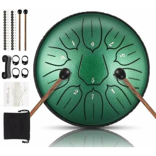 Steel Tongue Drum Percussion, 6 Inch 11 Notes Musical Instruments, Music Gifts for Family Friends (JewelGreen)