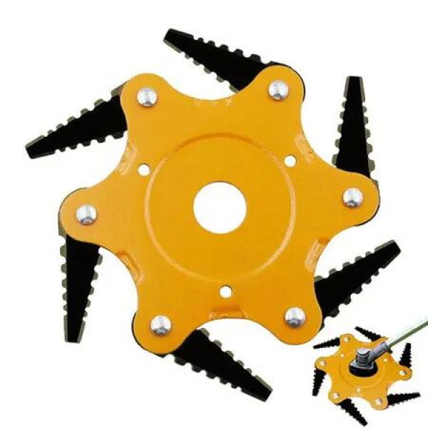 Steel Trimmer Head 6 Blades 65Mn Cutter Head Grass Trimmer Brush Weed Brush Cutting Head Garden Power Tool Accessories For Lawn Mower Color Yellow