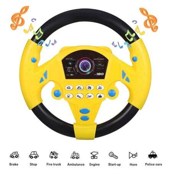 Steering Wheel Toy, Simulated Driving Controller Electric Early Learning Educational Sounding Toy Pretend Driving Seat Toys For Kids Age 3 Up, Yellow