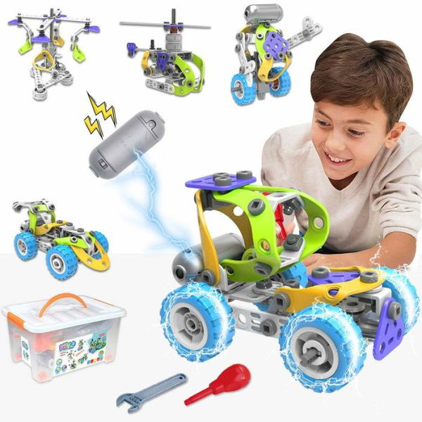 STEM Building Toys 5 In 1 Motorized Educational Construction Building Blocks Toys For Kid Creative Engineering Building Blocks Toys Kit