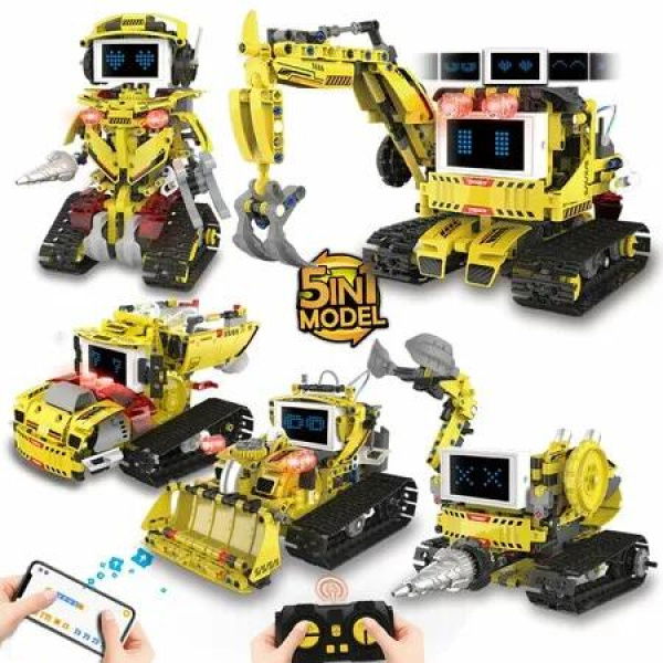 STEM Engineering Robotics 5 In1 Robot Building Science Kit Toys,App Remote Control Robot Building Set,Erector Set for Boys Age 8+
