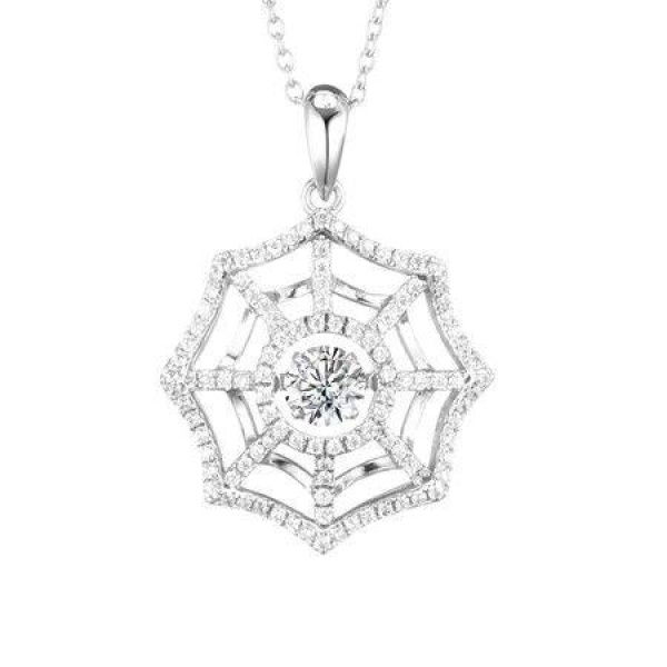 Sterling Silver 925 Spiderweb Necklace With Dancing Round Stone.