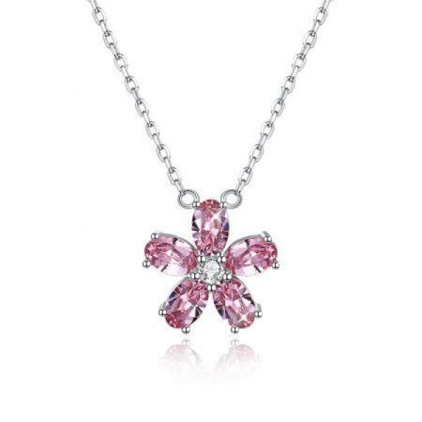 Sterling Silver Crystal Petal Necklace Pink/Platinum Plated.