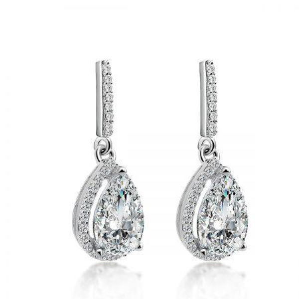 Sterling Silver Drop Earrings With Halo Pear Shaped Zulastone