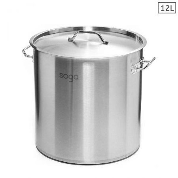 Stock Pot 12L - Top Grade Thick Stainless Steel Stockpot 18/10.