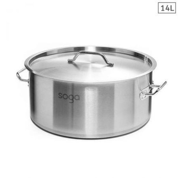 Stock Pot 14L - Top Grade Thick Stainless Steel Stockpot 18/10.