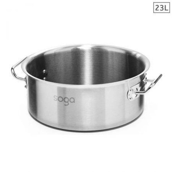 Stock Pot 23L - Top Grade Thick Stainless Steel Stockpot 18/10 Without Lid.