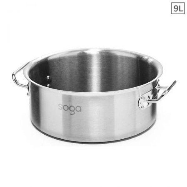 Stock Pot 9L - Top Grade Thick Stainless Steel Stockpot 18/10 Without Lid.