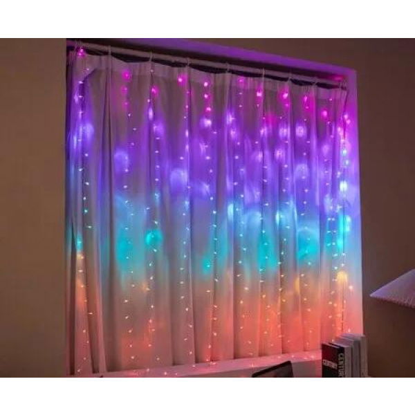 Stockholm Christmas Lights LED Curtain Lights 288 LEDs Connectable Rainbow Flash 8 Functions incl 7 Flash Modes and Steady Glow Memory Hold Function