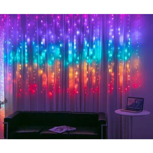 Stockholm Christmas Lights LED Curtain Lights 576 LEDs Rainbow Flashing 360x180cm 8 Functions incl 7 Flash Modes and Steady Glow