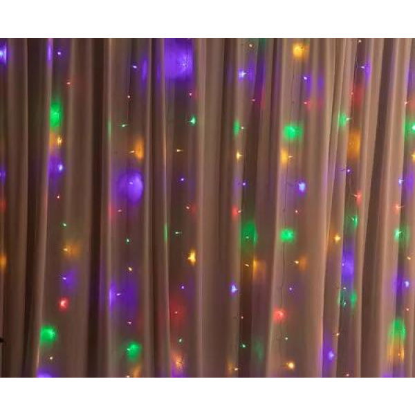 Stockholm Christmas Lights LED Curtain Lights 600 LEDs Flash Multi 600x300cm 6m 8 Functions incl 7 Flash Modes and Steady Glow