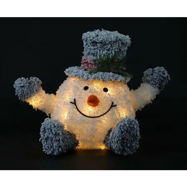 Stockholm Christmas Lights LED Frosty Cute Snowman Top Hat Warm White Steady Glow Heavy Snow Flocked Real Snowball Effect Easy and Minimal Assembly