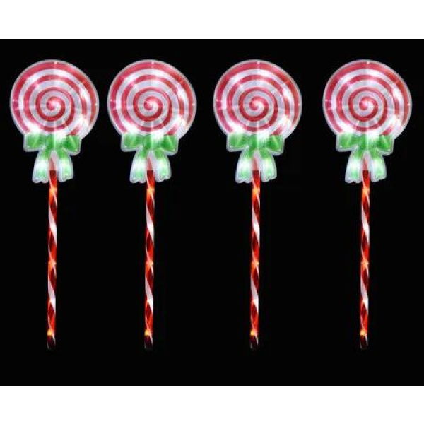 Stockholm Christmas Lights LED Path light Candy Lollipop 4pc Warm White 7 Flashing Effects and Steady Glow Memory Controller