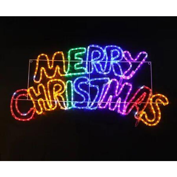 Stockholm Christmas Lights Ropelight LED Motifs Merry Christmas Twinkling Effect Rainbow Colours Twinkle Effect Steel Frame 100x50cm