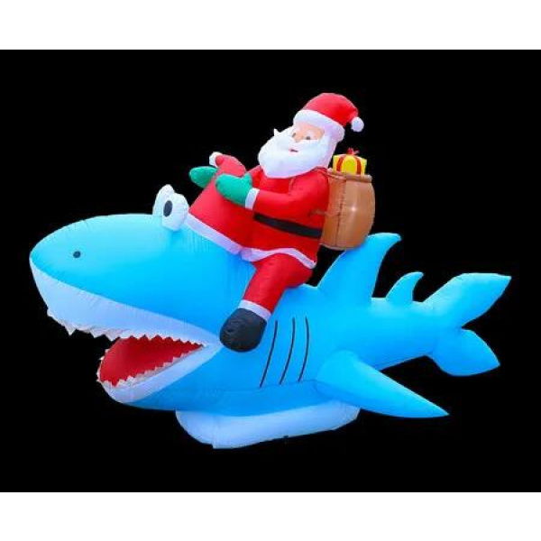 Stockholm Christmas Lights Xmas Inflatable Airpower Santa Shark Rider 2.5m BLUE