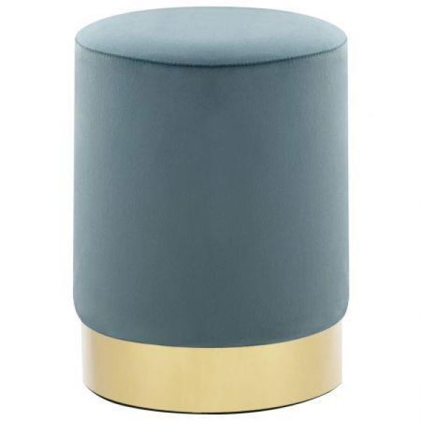 Stool Light Blue And Gold Velvet