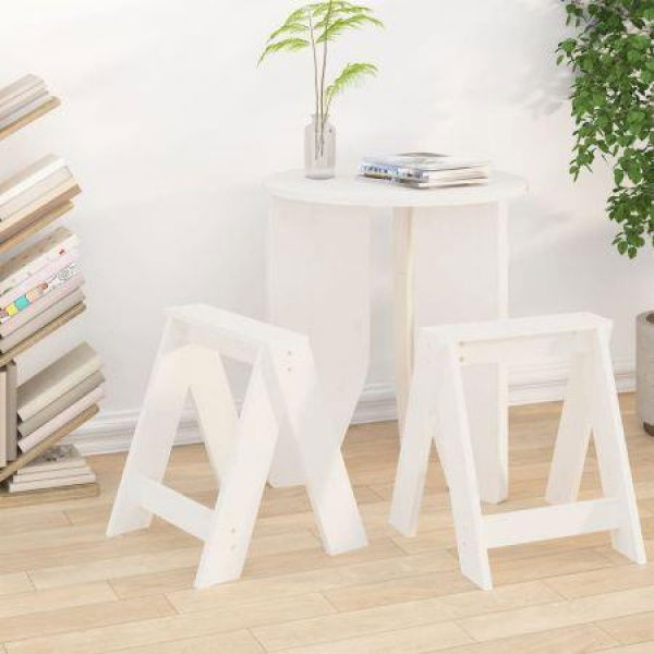 Stools 2 Pcs White 40x40x45 Cm Solid Wood Pine