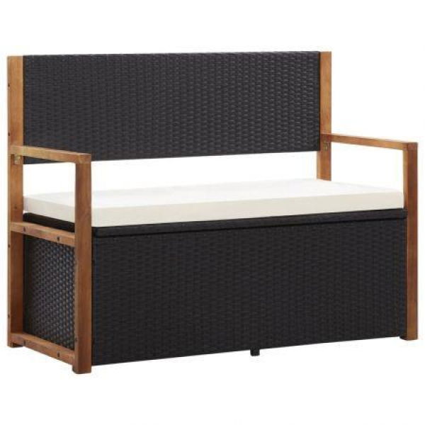 Storage Bench 110 Cm Poly Rattan And Solid Acacia Wood Black